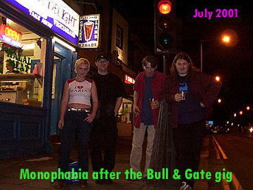 Zizi, Dave, Tony & Phil after the Bull & Gate gig Kentish Town, July 2001